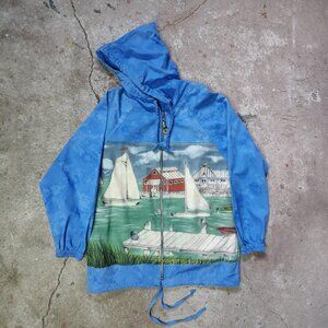 Vintage 90s hand painted canvas poncho jacket women's S